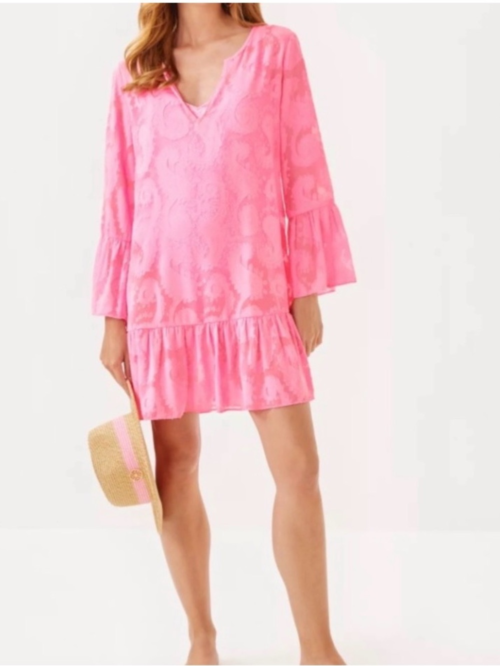 Lilly Pulitzer Pink V-Neck Ruffle Swim Coverup